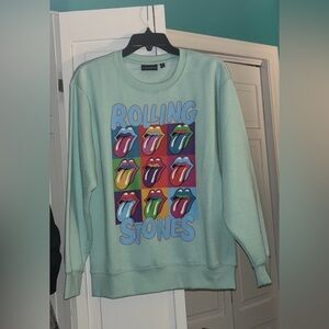 NWOT unisex mint green retro Rolling Stones crew neck sweatshirt, size medium